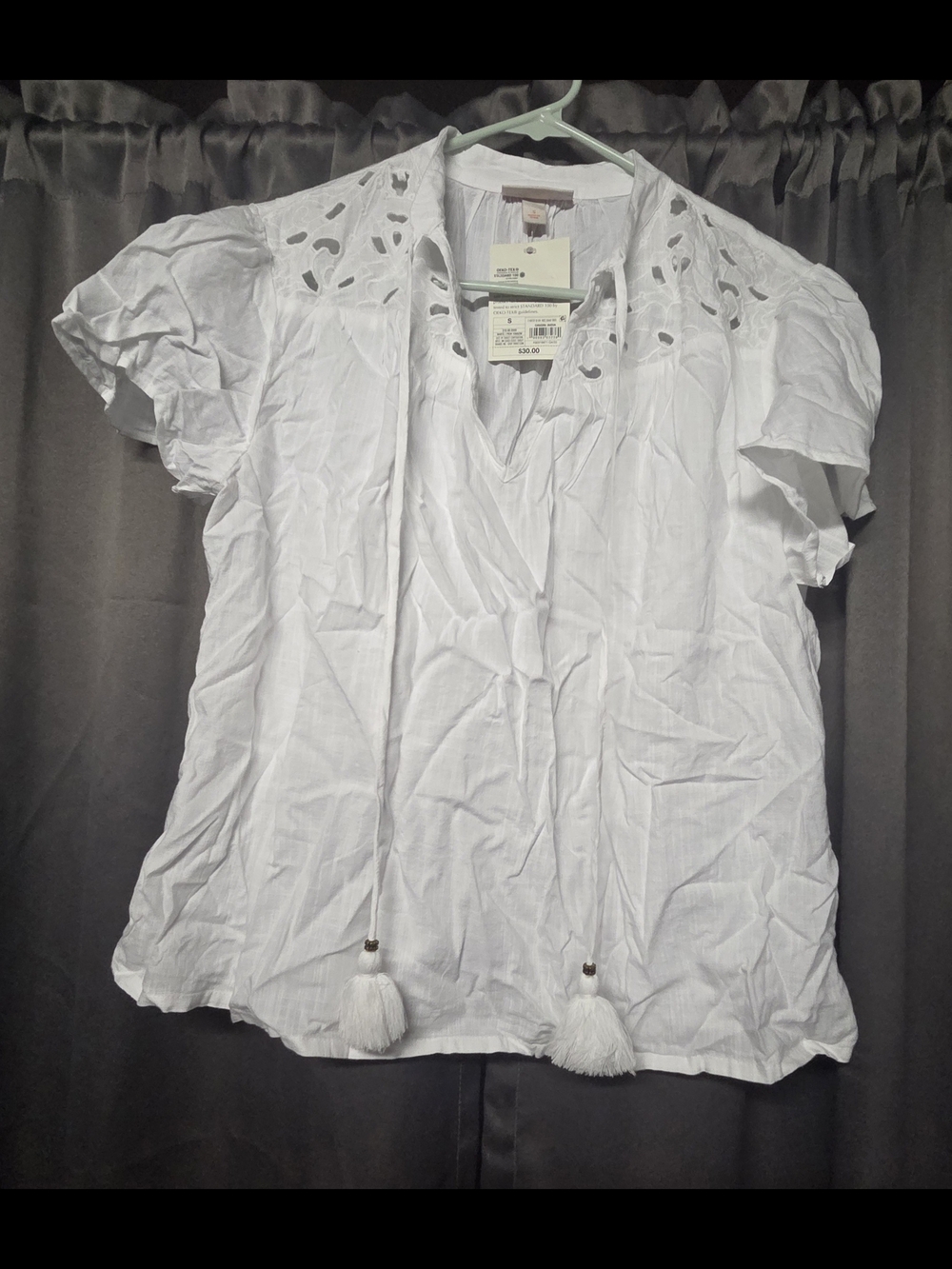 Knox Rose White Eyelet Tassel Tie Blouse